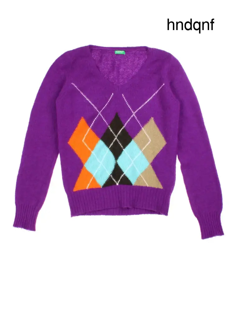Benetton Argyle Jumper (Size M) - Knitwear