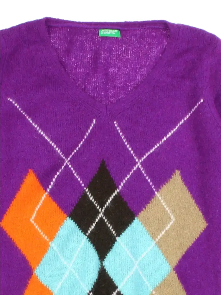 Benetton Argyle Jumper (Size M) - Knitwear