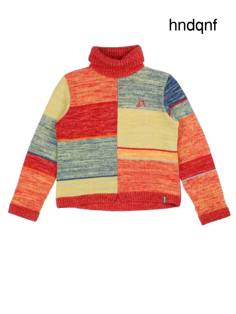 Patchwork Roll Neck Pullover (Size M) - Knitwear